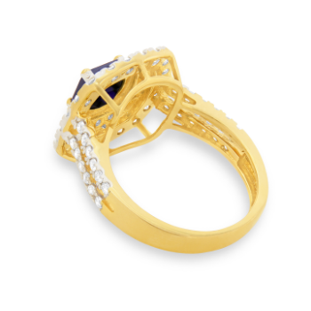 Sqaure Blue Sapphire  Diamond Ring in 14 K Yellow Gold